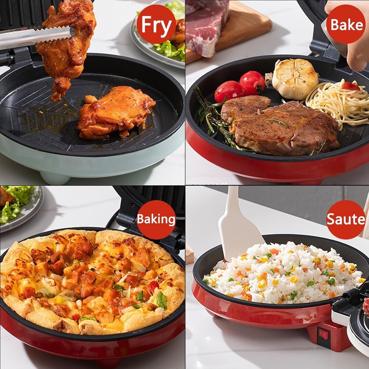 Electric Pizza Maker Electric Pizza Maker,4 in 1 Indoor Portable Oven,1000w 8 Inch 23cm Baking Pan,Double Sided Heating