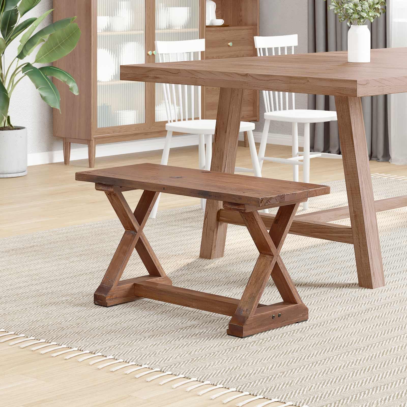 Banco natural de madera maciza recuperada, 85 x 35 x 46 cm
