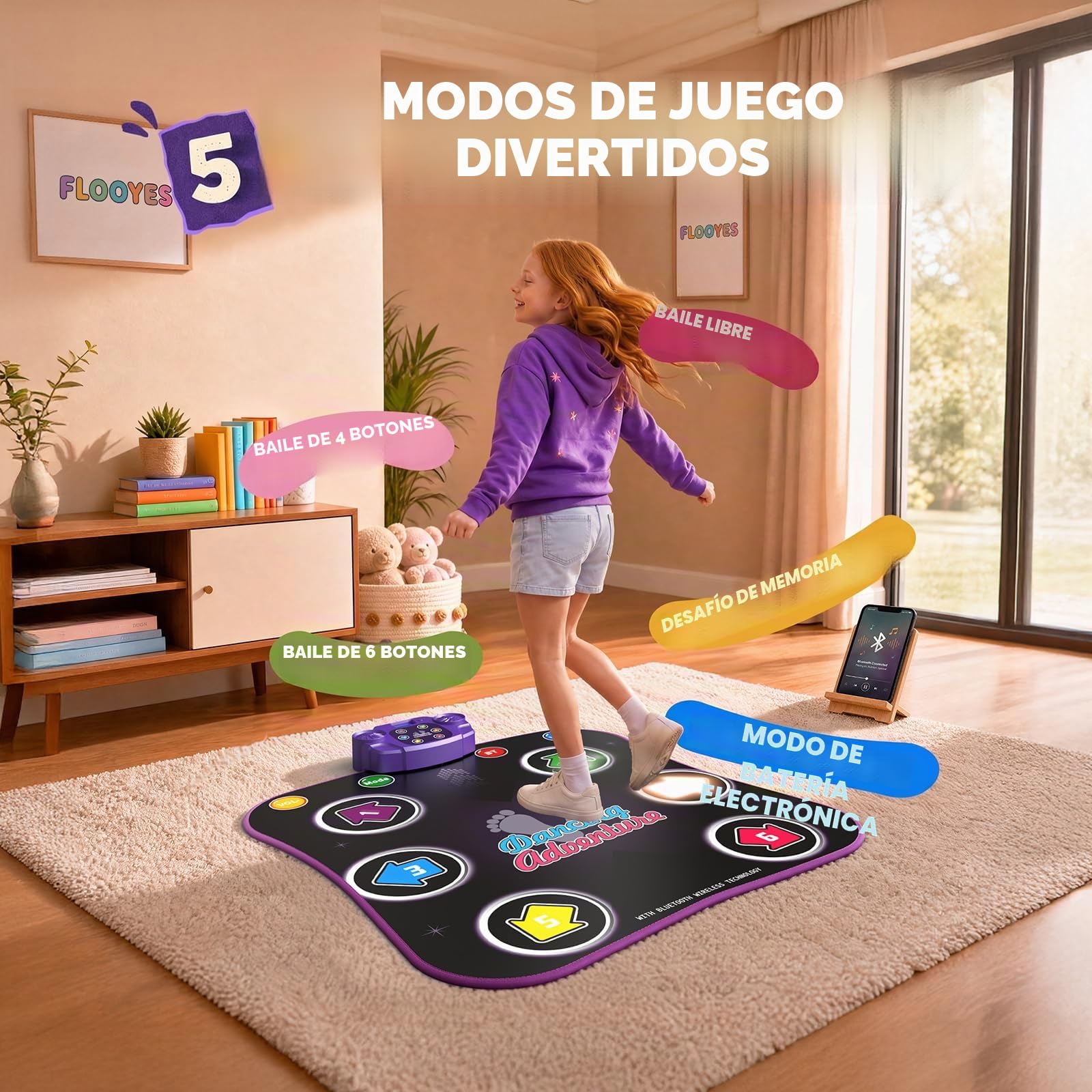 Hot Bee Alfombra de Baile 3 4 5 6 7 8 9 Años, Regalos Niñas 3-12 Años, Alfombra de Baile Musical con Bluetooth, Juguetes Niñas de 3-12 Años