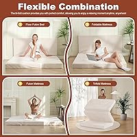 Vista 3 de Colchón plegable de tres pliegues de 6 pulgadas, sofá cama plegable con funda extraíble lavable, colchón de futón portátil de tamaño completo