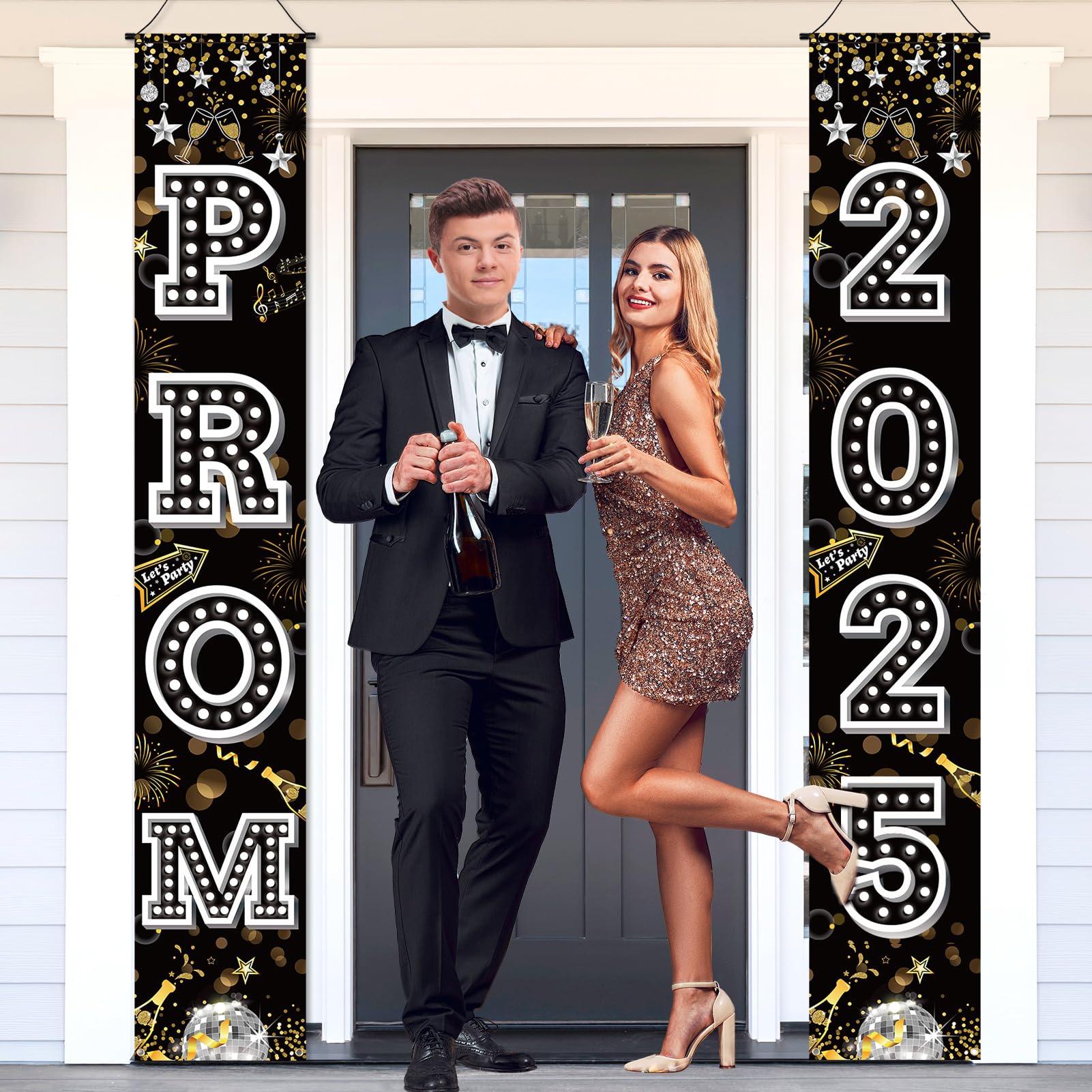 DPKOW Prom Banner 2025 Prom Decorations, Fabric PROM Door Banner 2025 Night Door Couplets Graudation Welcome Porch Sign Graudation Party Decoration Supplies for Home, 2pcs