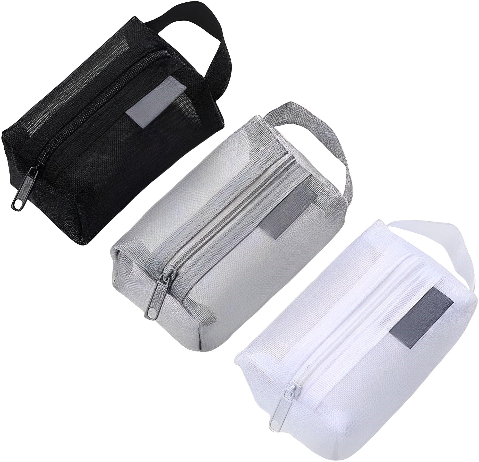 Finyoffiy Portable Cosmetic Bag & Coin Pouch - Zippered Square Mesh Storage, 3pcs Travel Carry Set