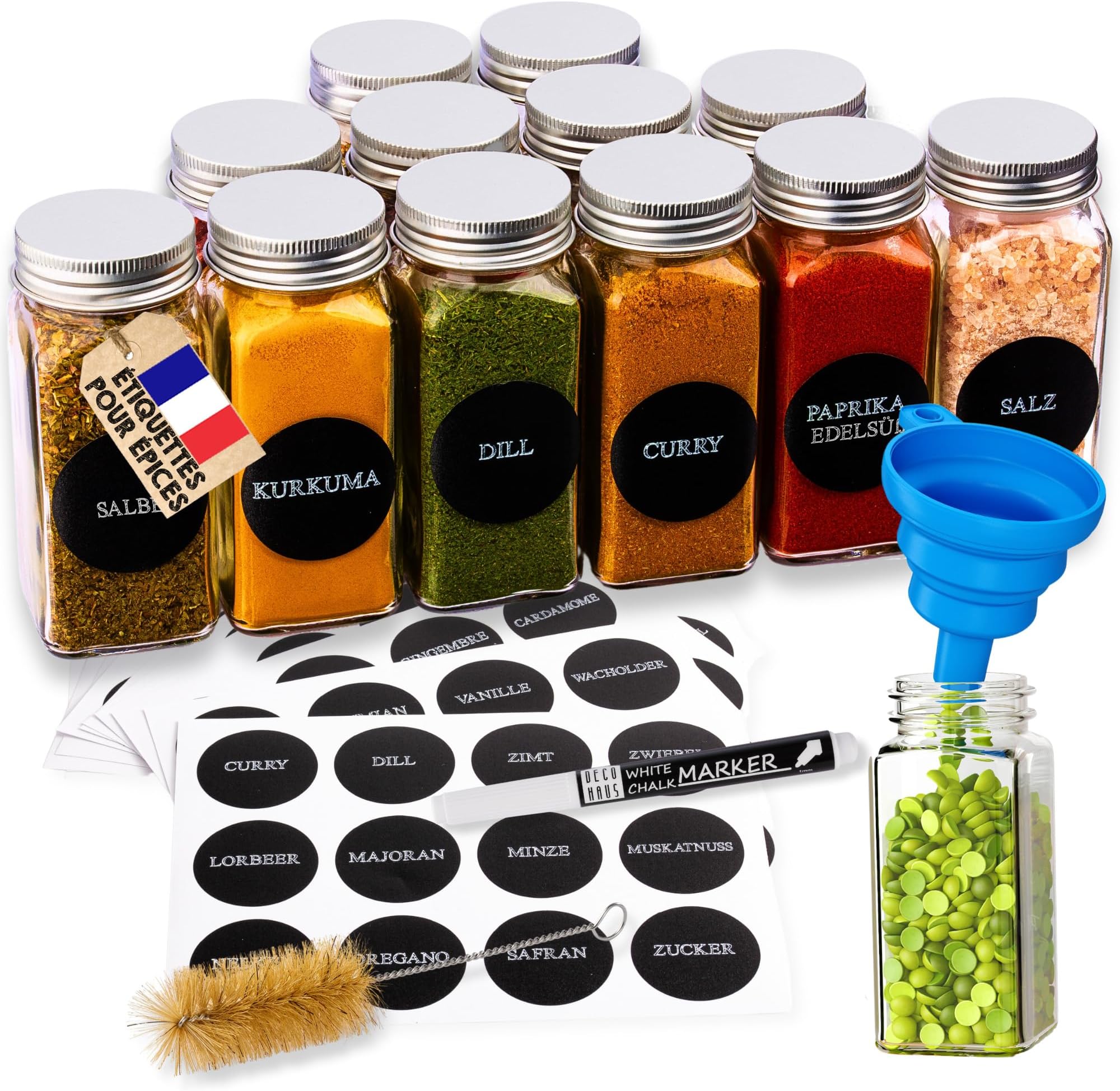 6 Pots à épices 120ml Avec étagère - Étiquettes à Marquer - Hermetique