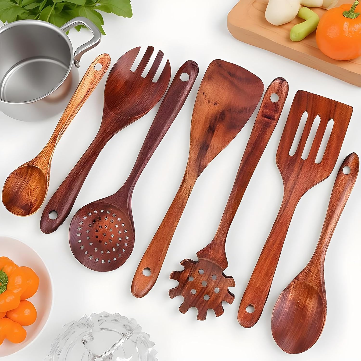 調理器具セット - 8点 ノンスティック スパチュラ レードル - 木製キッチン用具セット | 室内家庭屋外集い旅行パーティー食品準