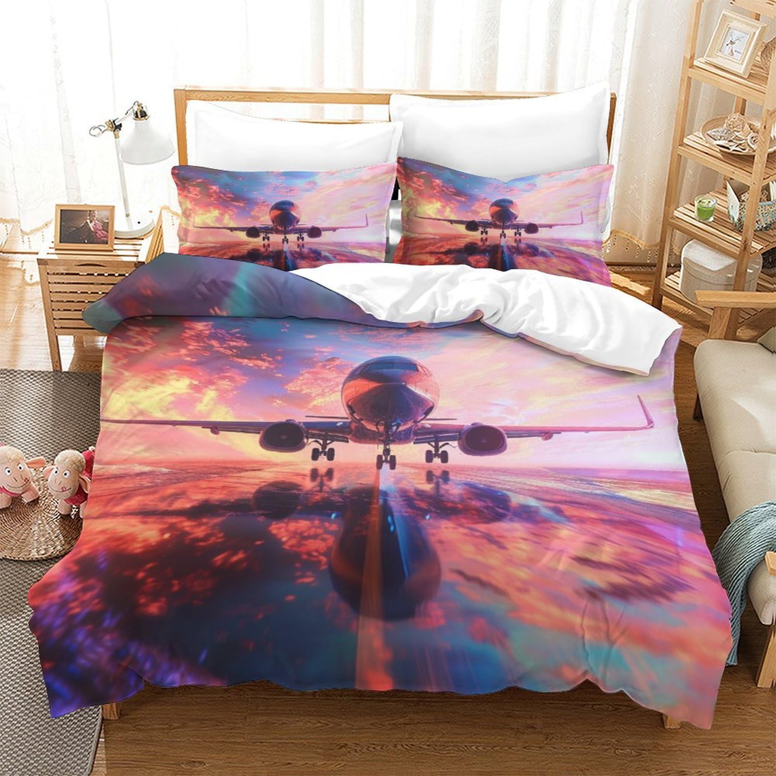 Parure de lit avion 3D en microfibre pour chambre d'ado voyageur