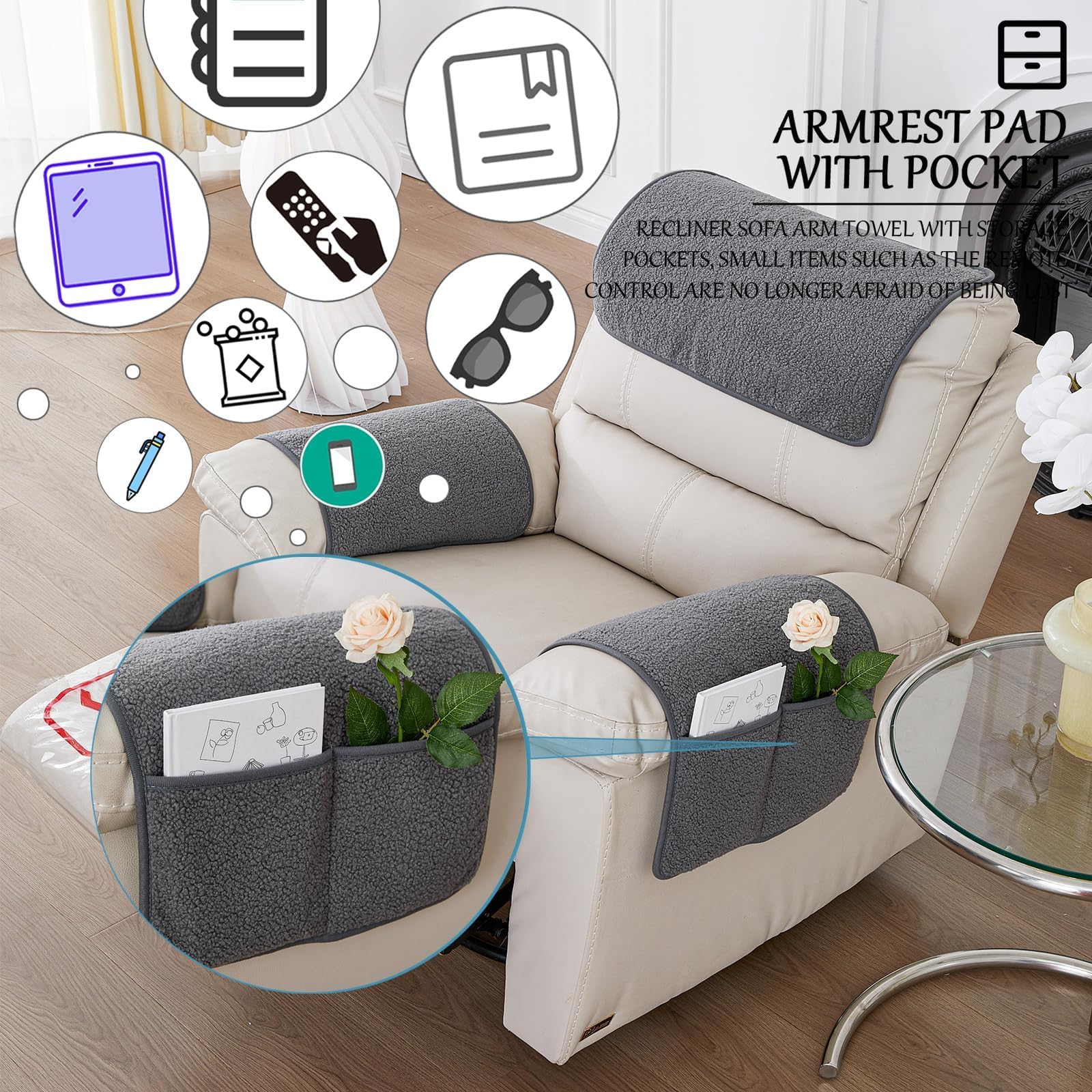 Coprisedia In Vera Pelliccia Di Agnello Premium 50 Cm | Protezione Poltrona Con Copribraccia | Lavabile E Antiscivolo – Grigio Ardesia