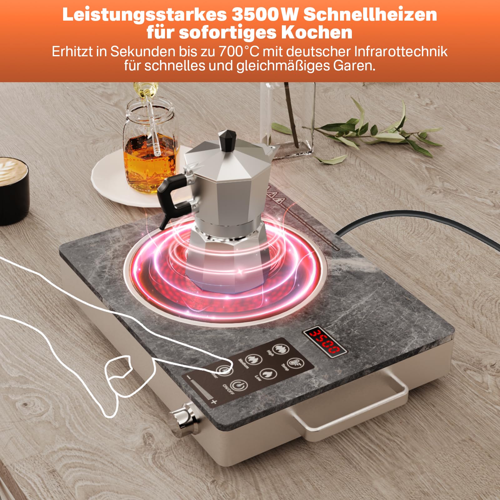 3500W Einzelkochfeld Infrarot Keramikplatte Kompakt Sicherheitsfunktionen
