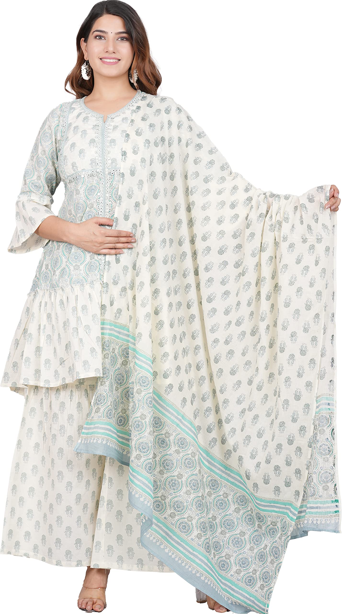 yash gallery Women’s Cotton Printed Anarkali Kurta with Dupatta Set | Flared Sleeves & Palazzo | Soft & Breathable Traditional Ethnic Wear for Festive, Casual & Everyday Comfort – Elegant Grey Design-picture-32