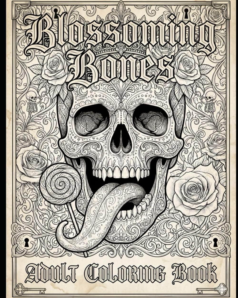 blossoming bones: adult coloring book