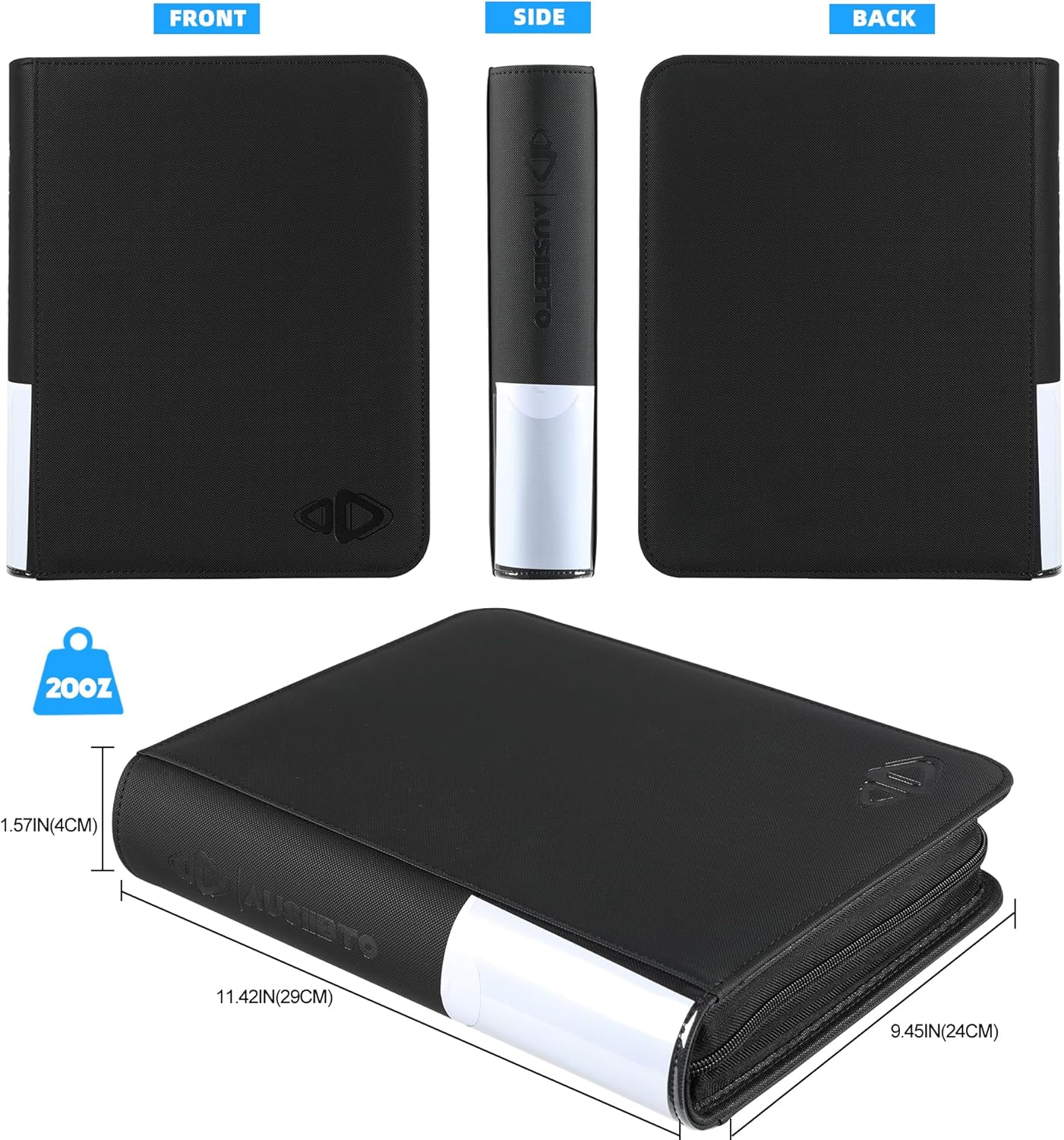 Top Loader Binder, 128 Cards, 4 Pocket Zipper Binder for 3" x 4" Top Loader, Ringless Side-Loading Pages, Collectible Sports & Trading Card Album