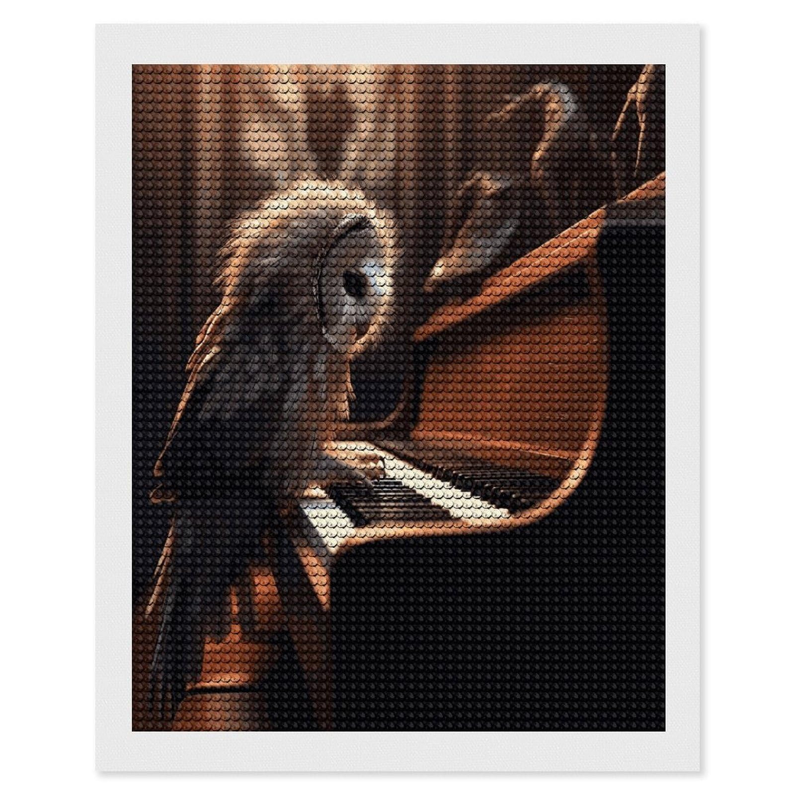 JTREHY Owl Plays Piano Diamond Art Kits Personalized DIY Round Diamond Painting Kits for Beginner Full Drill Diamonds Dots Paintings for Adults Gem Art Crafts Home Decor