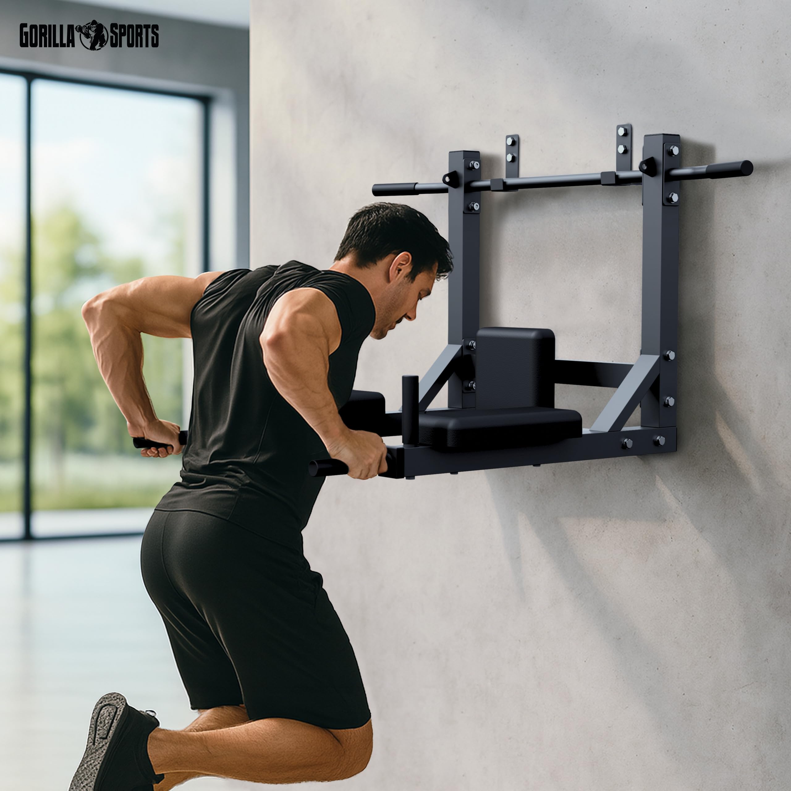 GORILLA SPORTS® Barra per Trazioni - 4in1, Multifunzione, Max 300 kg - Sbarra per Trazioni a Muro, Pull up Bar, Asta, Barra Fitness, Attrezzo per Trazioni in Casa, Muscle up Bar, Pullup, Palestra