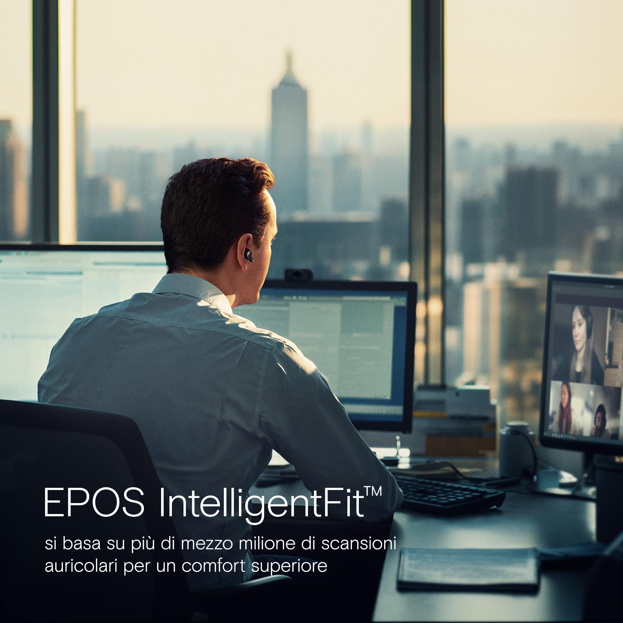 EPOS ADAPT E1 Auricolari Wireless Nero – ANC Ibrido, Bluetooth Multi-Point, Certificati Microsoft Teams & For iPhone – 50H Batteria, Ricarica Wireless, Dongle USB-C, IPX5 Impermeabile