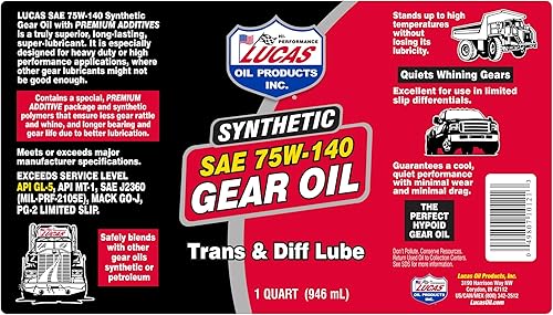 Miniatura 3 de Lucas Oil - Lubricante de diferencial y transmisión sintética 10121 SAE 75W-140, 1 cuarto de galón.