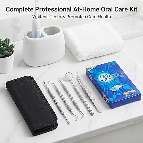 Miniatura 9 de Kit de limpieza y blanqueamiento dental para uso personal, herramientas profesionales de dientes de acero inoxidable con raspador de placa y tiras