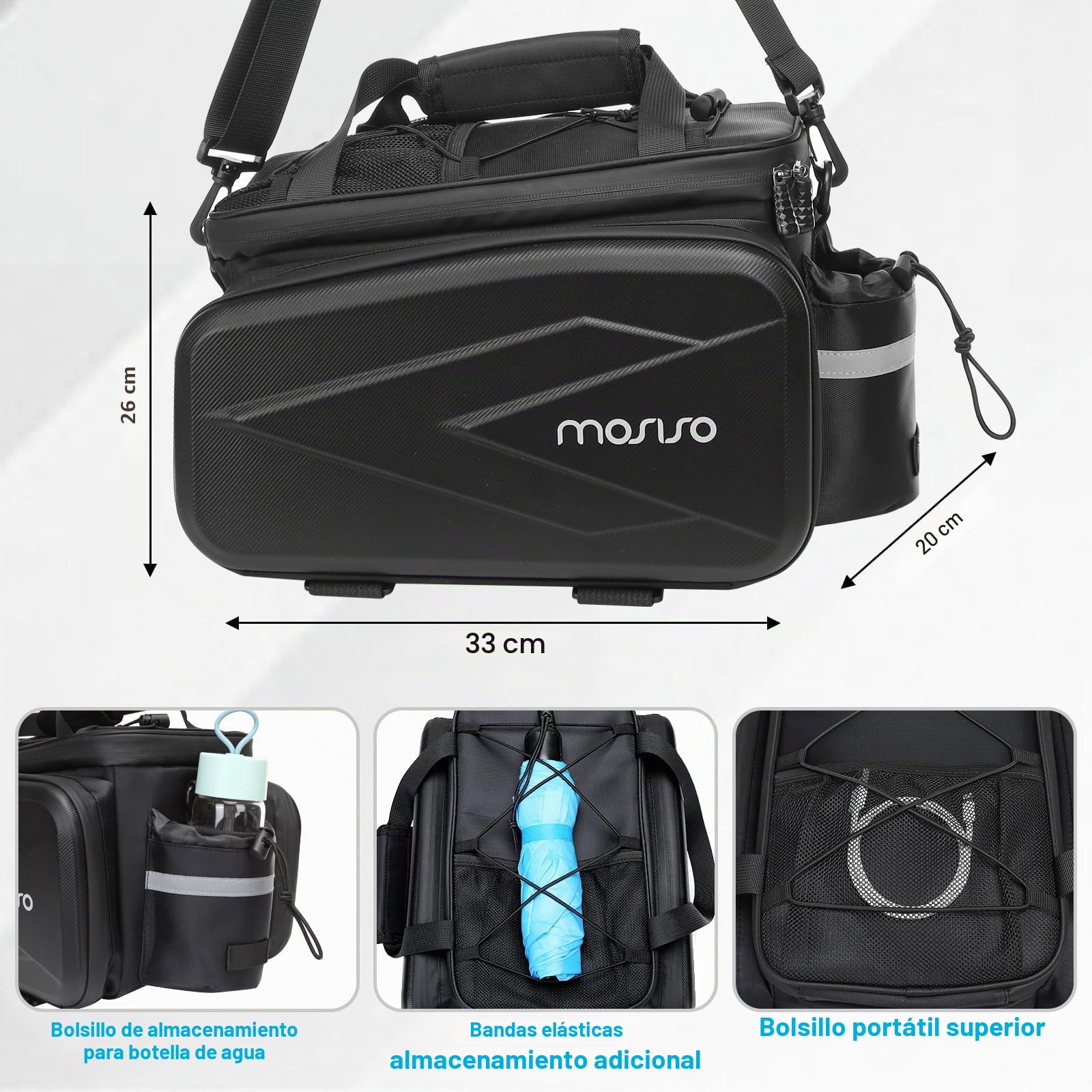 MOSISO Bike Rack Bolsa Tronco Nevera Bolso, Bicicleta Aislado Bolso del Asiento Trasero 2 Bolsillos EVA con Alforjas Laterales Plegables, 8L Bolsa Almacenes Equipaje Carga con Correa Hombro, Negro