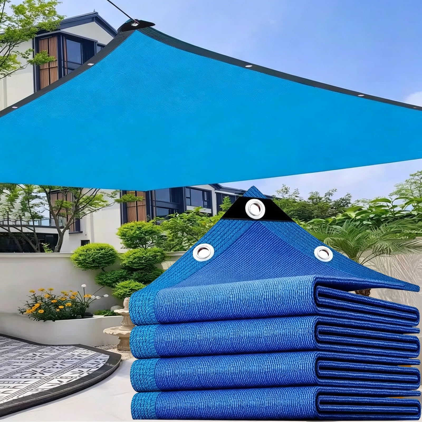 Filet d'ombrage bleu 95% toile ombrage patio jardin extérieur avec corde 3x5m