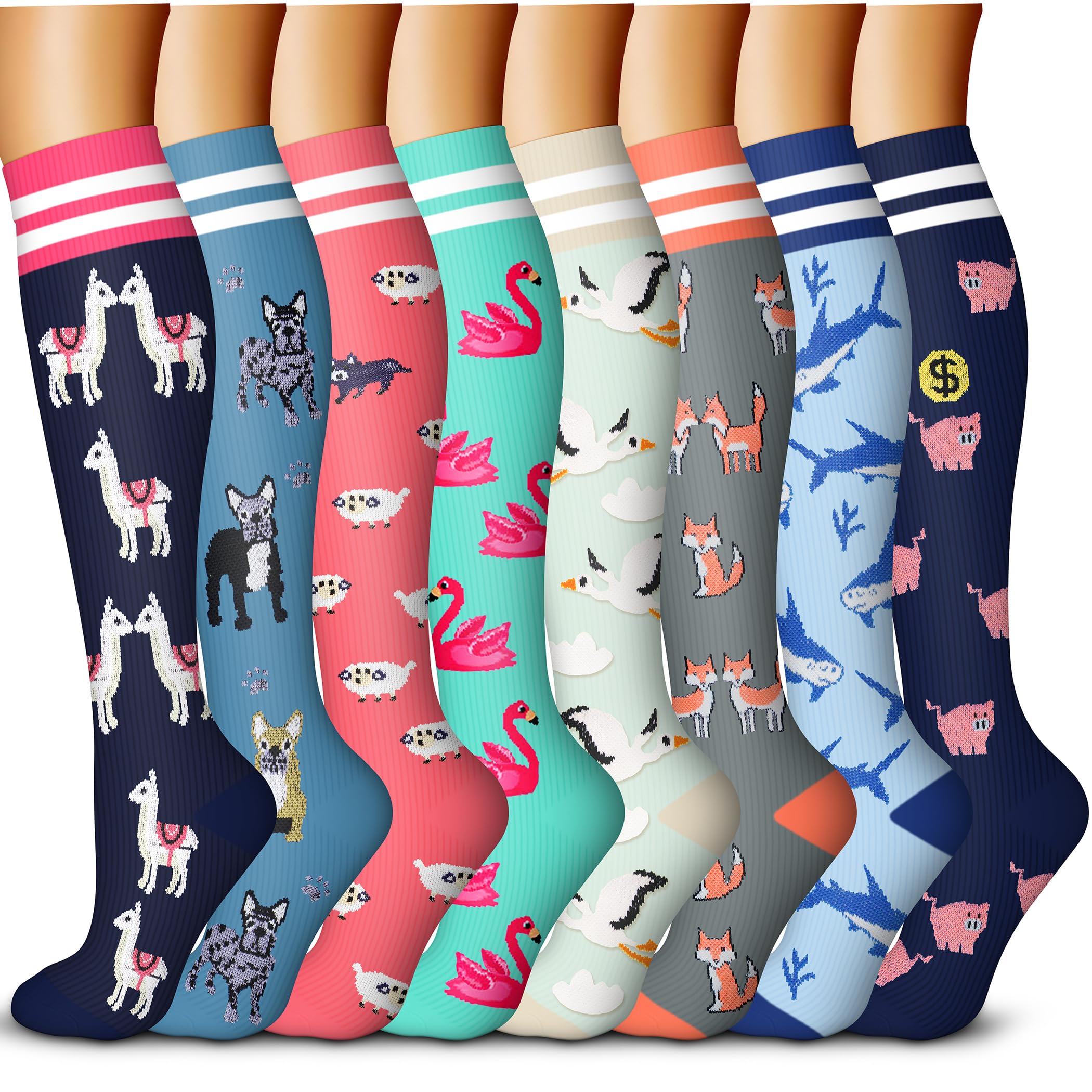 QUXIANG Copper Compression Socks for Women & Men Circulation (8 Pairs) - Best for Running Athletic Cycling - 15-20 mmHg