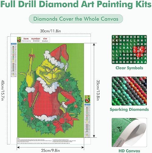 Miniatura 4 de MOGTAA Kits de arte de diamantes de Navidad para adultos, kits de arte de diamantes Grinch para principiantes, kits de puntos de diamante 5D,
