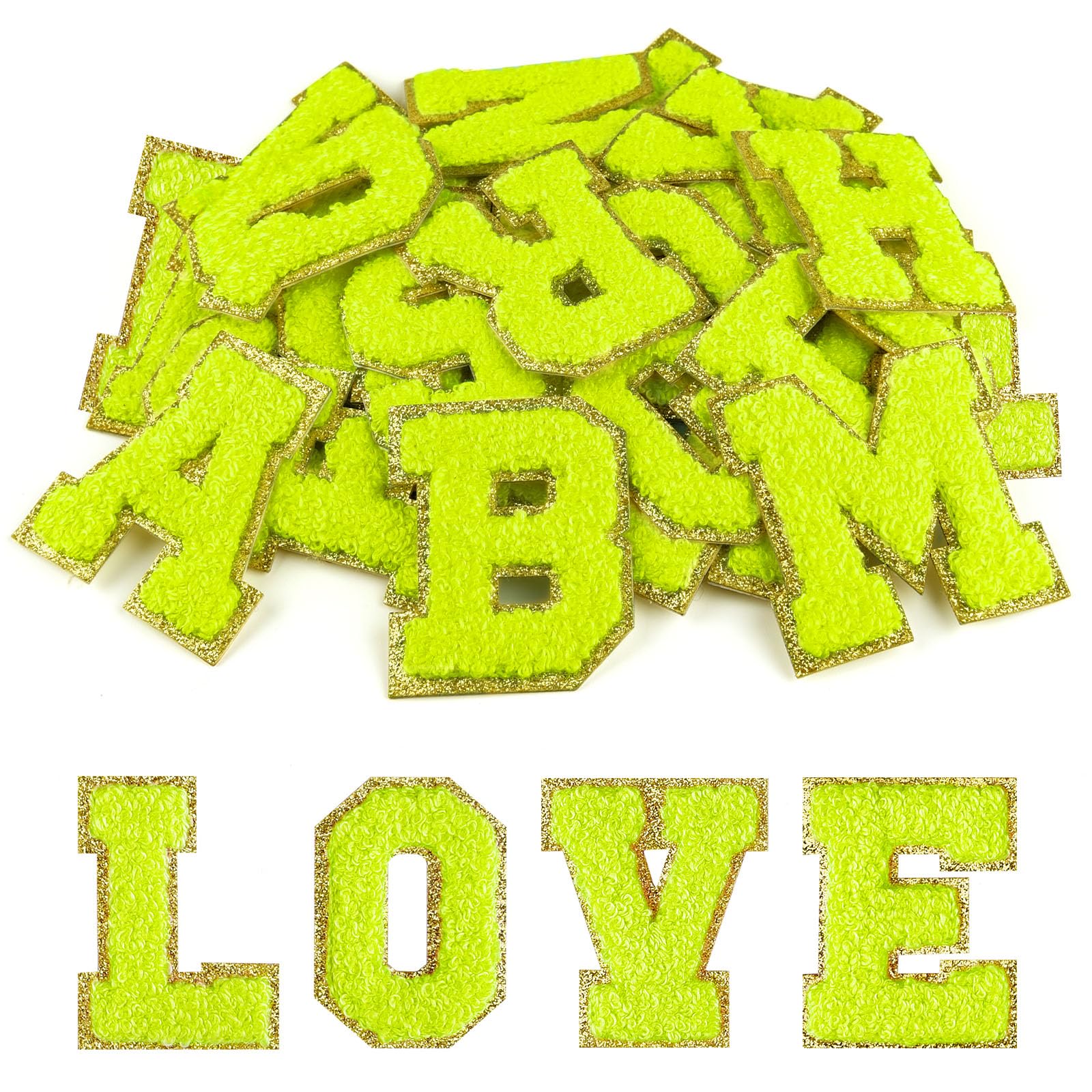 Chenille-Buchstaben A-Z (26 Stück) – Selbstklebende Stoffaufnäher, Schwarz Mit Goldrand, Zum Personalisieren