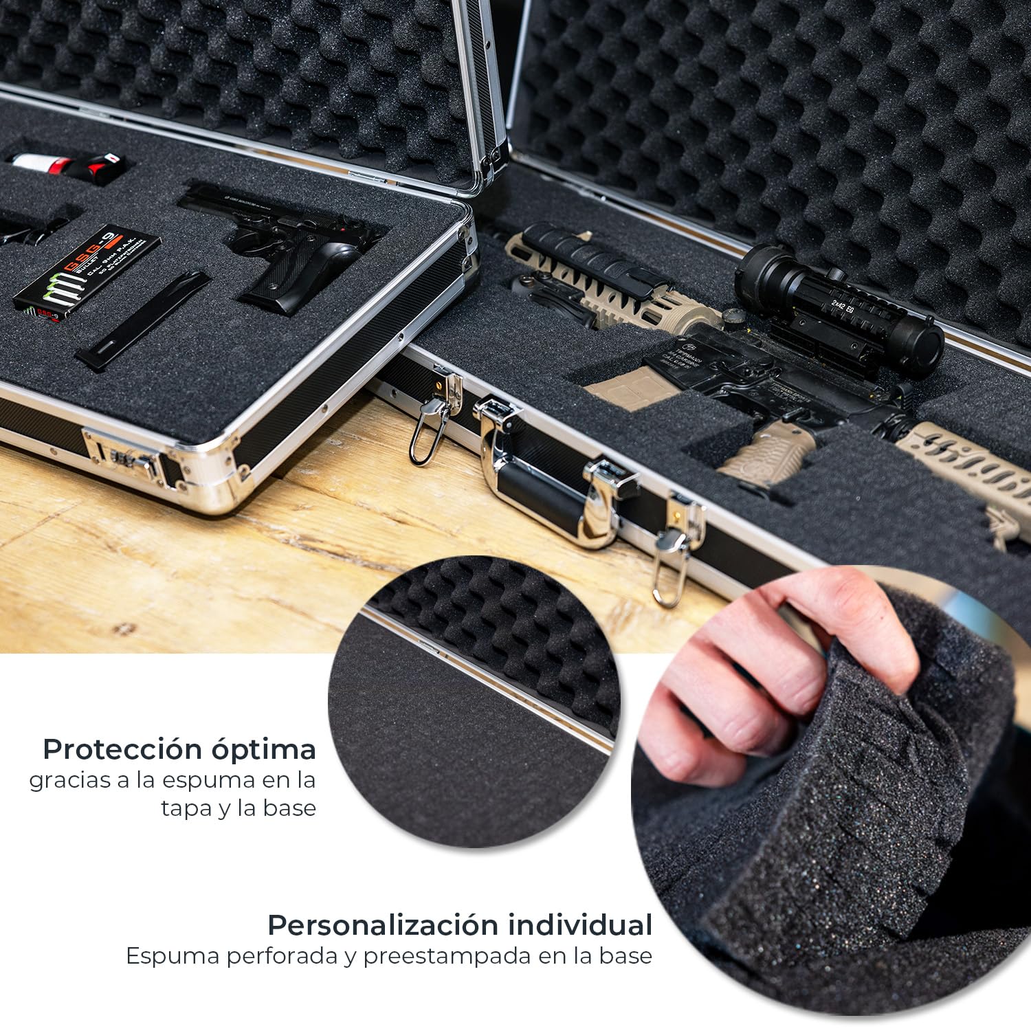 HMF 14444-02 Funda de Aluminio para Rifles con Rejilla de Espuma | 82 x 36 x 12 cm | Negra