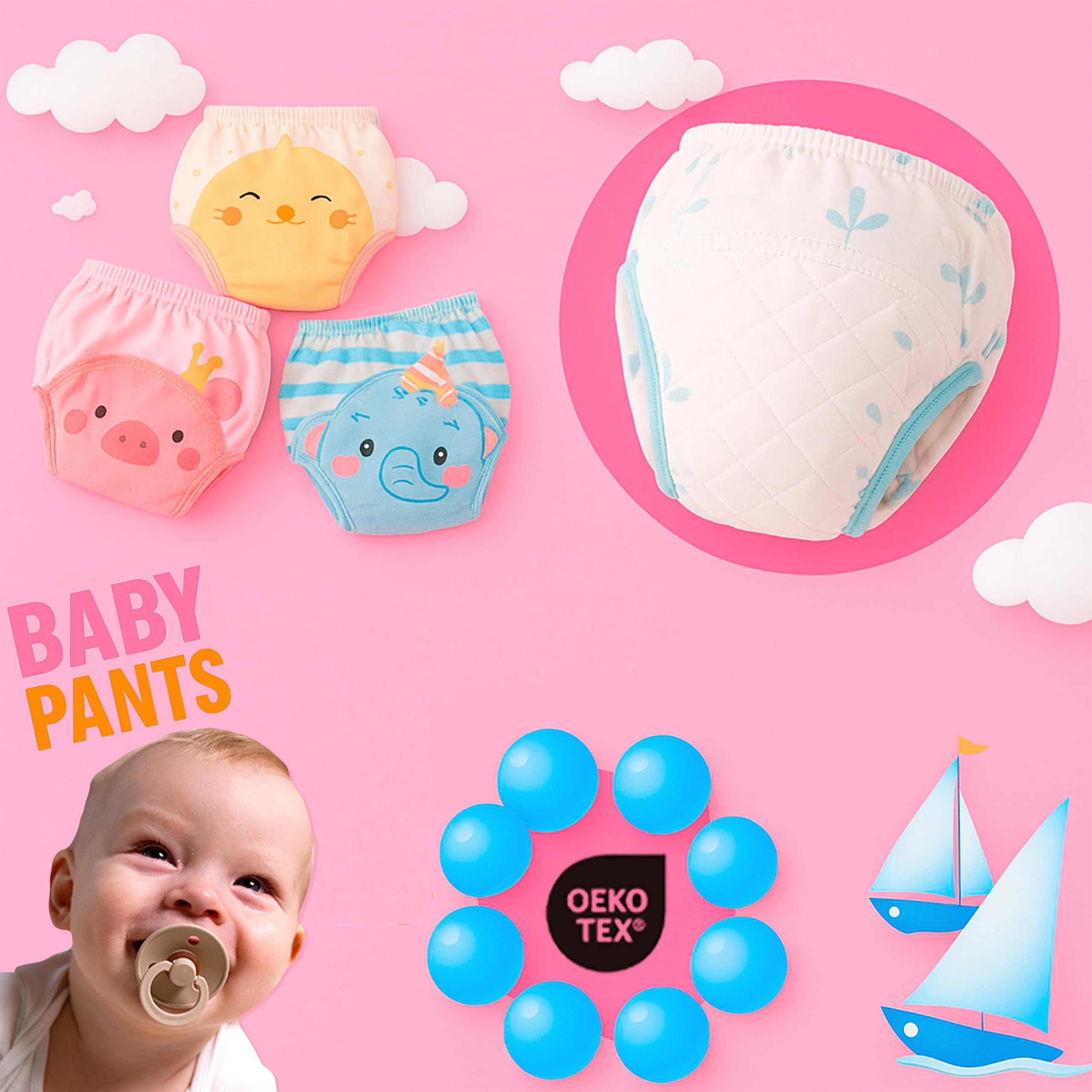 PlayGround® Culotte d'apprentissage de la Propreté Garçon et Fille - Pack de 6 - Culotte d'apprentissage Enfant en Pur Coton Absorbant - Réutilisable et Lavable en Machine