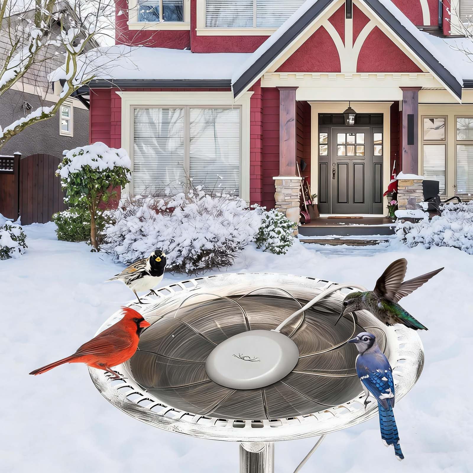 Beheizte Vogeltränke 70W mit Auto Thermostat - Energiesparender Frostschutz für den Außenbereich, vollständig abgedeckter Aluminium-Enteiser für Vogeltränke, Teiche & Hühnertränke, sicher, wasserdicht