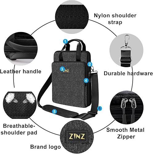 Miniatura 5 de ZINZ Bolsa de hombro para portátil de viaje de 12.3-13 pulgadas con compartimento expandible y compartimento para objetos de valor, color negro