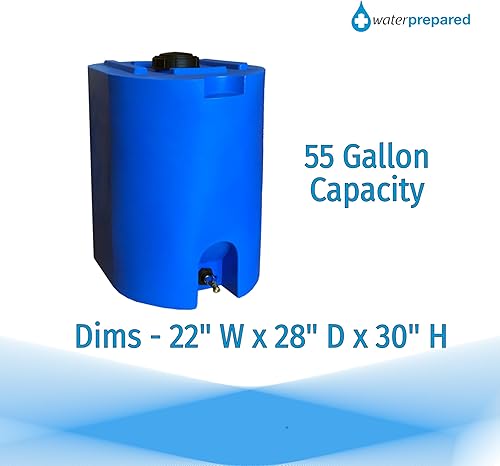 Miniatura 6 de WaterPrepared - Tanque de almacenamiento de agua potable de plástico apilable con canillas, 55 galones, azul - Contenedor portátil de hidratación