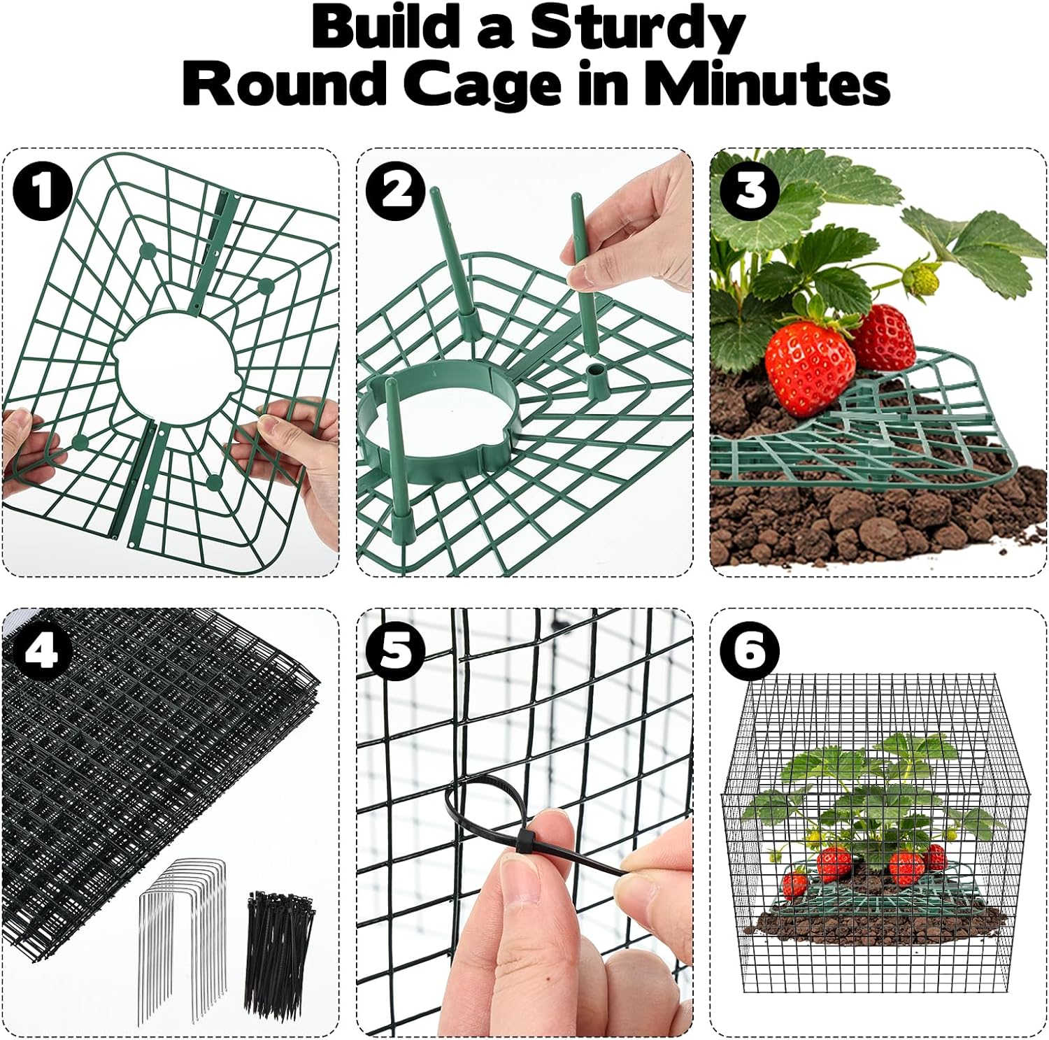 6 Set Upgraded Strawberry Protection Supports with Wire Plant Protectors from Animal Sturdy Metal Wire Plant Cages Mesh Plant Cover Strawberry Growing Racks Planting Stand for Garden,12 Inch Square