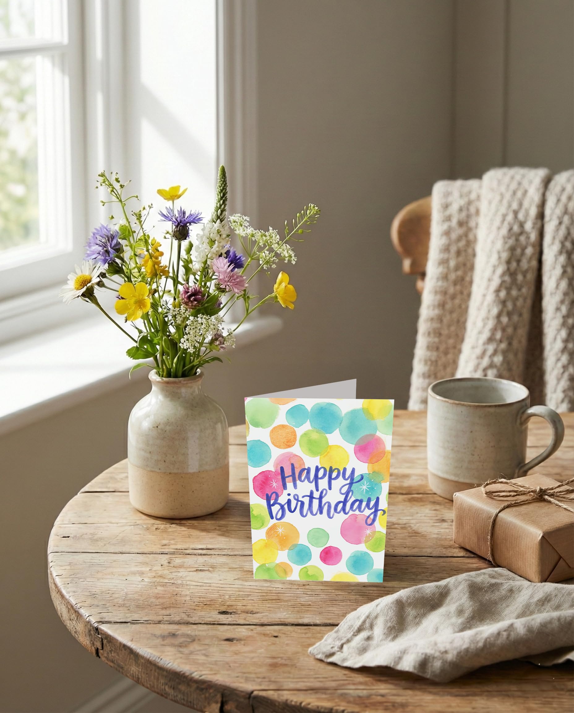 Set di 3 biglietti di compleanno premium - Design semplici e colorati con buste bianche dorate