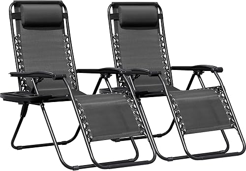 Greesum Zero Gravity - Juego de 2 sillas reclinables ajustables de malla de acero para playa, terraza, césped, camping, patio, silla plegable con