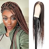 Vista 8 de Lexqui Pelucas Trenzadas sin Nudos de 36'' para Mujeres Pelucas de Encaje Trenzadas Peluca Trenzada de Encaje Completo Peluca Trenzada Sintética