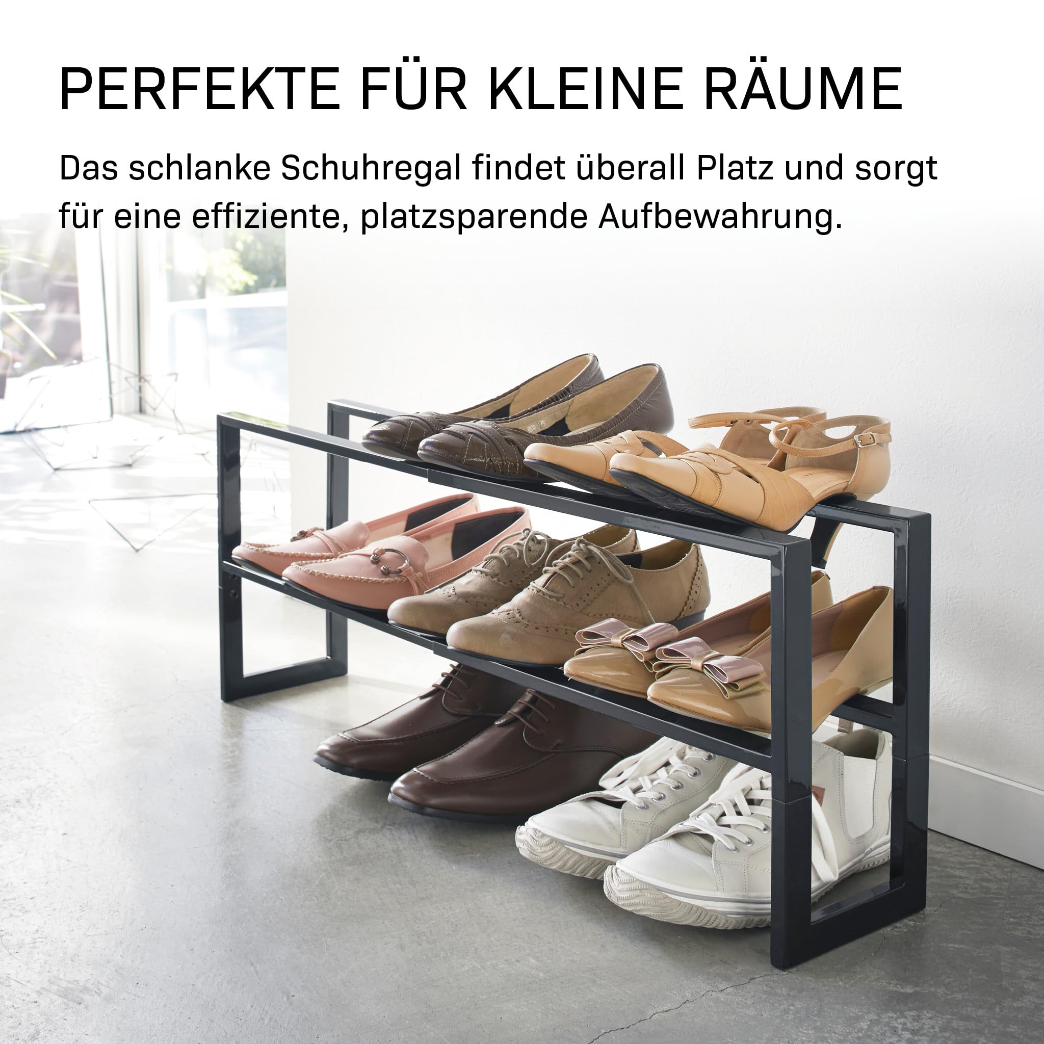 YAMAZAKI Line 2-stöckiges ausziehbares Schuhregal, schwarz
