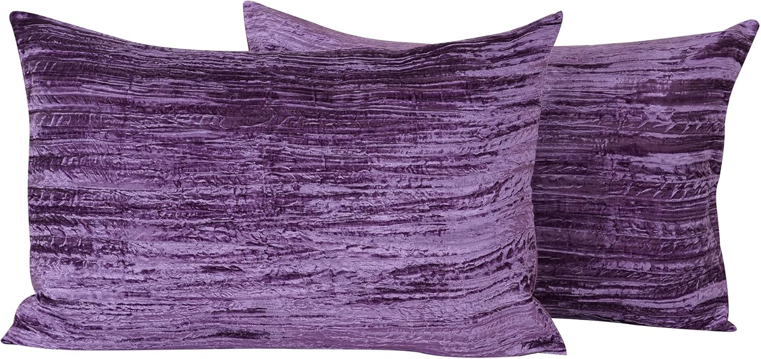 Luxe Boho Decor Crushed Doona Bedding Art Solid Hippie Stylish UO Large Unique Velvet Pillow Cover Set of 2 (Crush-Purple, 20x20 Inches)