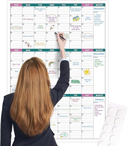 Calendario grande de borrado en seco para pared, calendario de pared de 3 meses sin fecha, 28 x 40 pulgadas (vertical), calendario de pared de