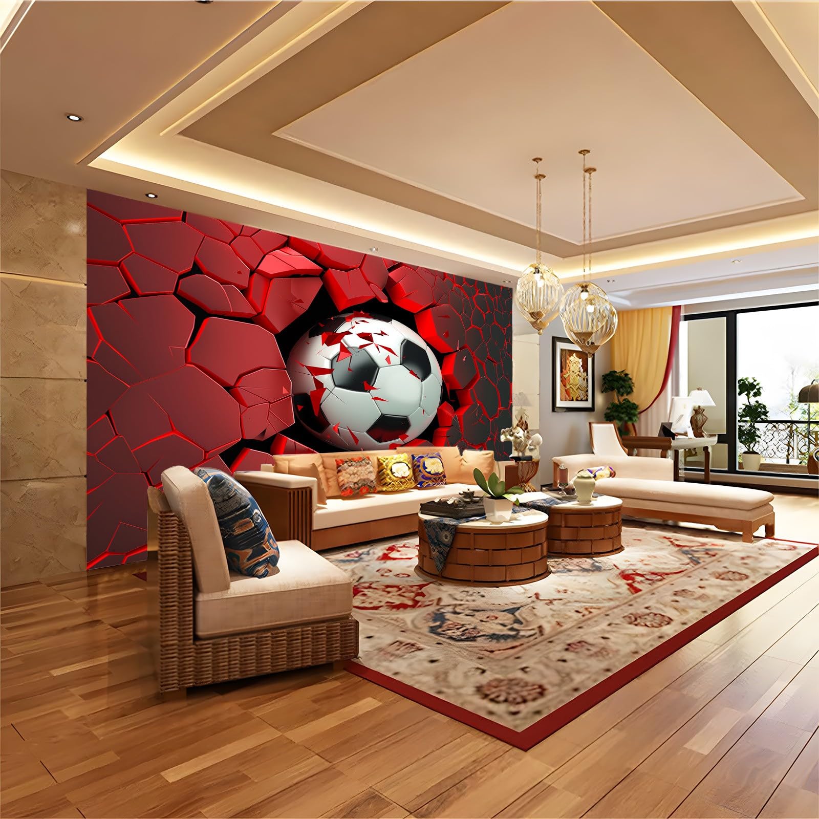 Carta da parati 250 x 175 cm Fotomurali in TNT Murale alla moda Decorazione da Muro Rosso Poster Gigante Design Carta perFootball rosso e nero