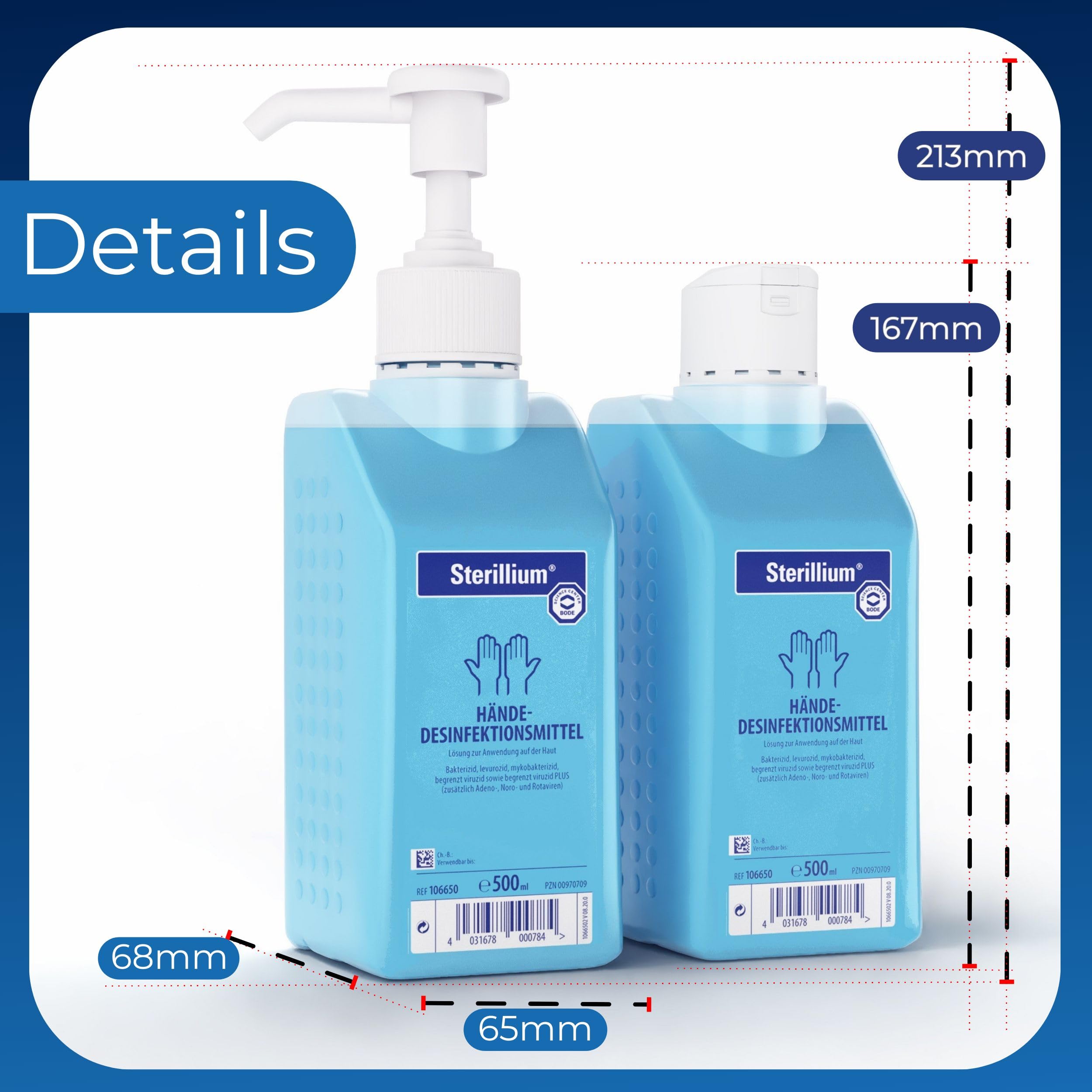 Dosierpumpen (3 Stück) mit Sterillium Händedesinfektionsmittel (3 x 500 ml)