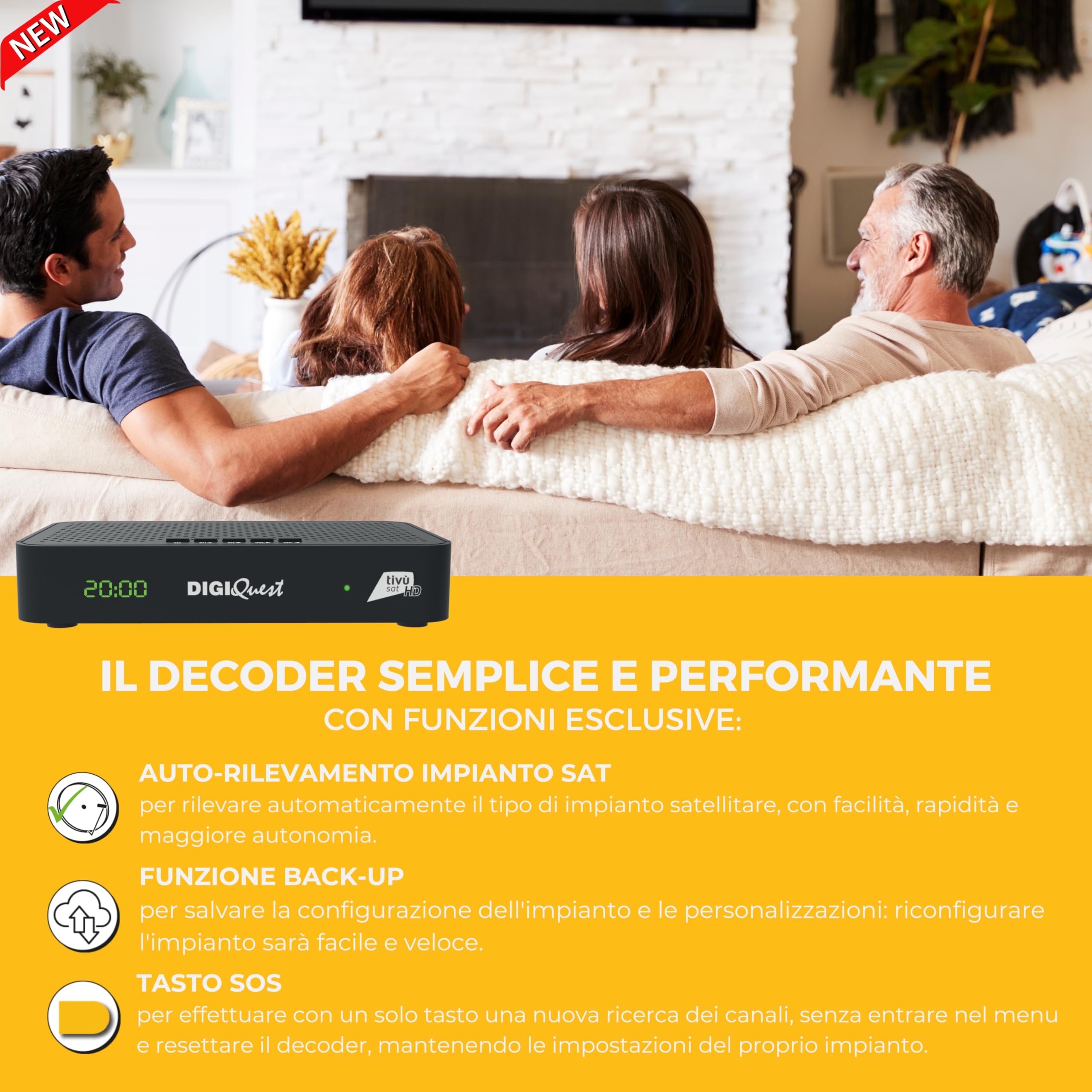 DIGIQUEST Decoder Combo tivùsat Maximo |DVB-S2 e DVB-T2 |Telecomando 2 in 1 |Smartcard tivùsat inclusa | Funzione di registrazione attivabile | HDR10 / HLG | Merlin