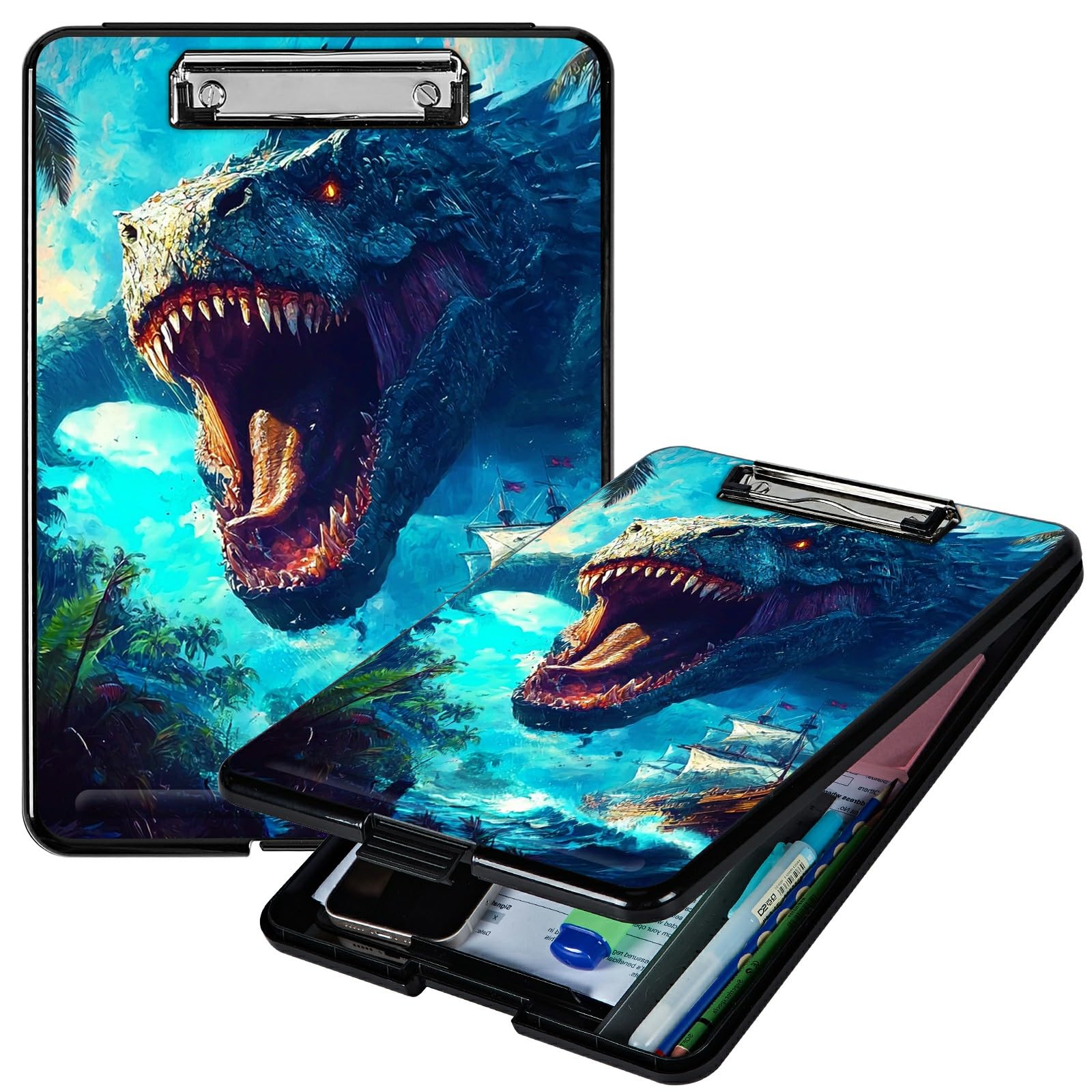 RWUTYTIUL Ocean Dragon A4 Clipboard with Storage Pen Holder, Clipboards Organizer Nursing Clipboard Foldable File Folder Plastic Clipboard Folio Clip Board for Office Students Classroom Doctor โ image 1