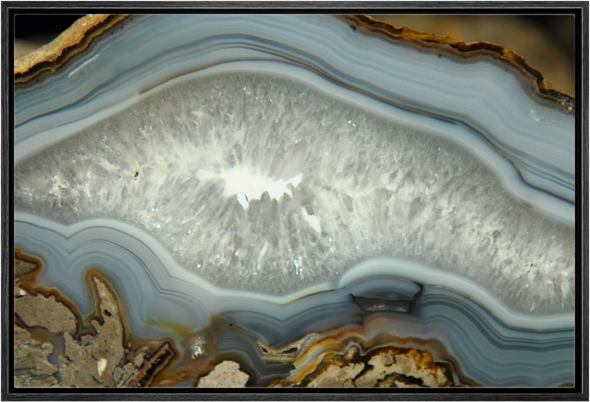 wall26 - Abstract Agate Slice Pattern Gallery - Framed Canvas Art Wall Art - 16"x24" Black