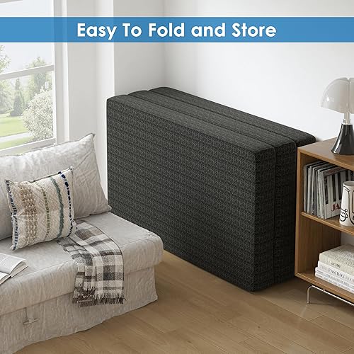 Miniatura 6 de Colchón de espuma viscoelástica de tres pliegues, colchón portátil tamaño Queen de 6 pulgadas, tapete plegable para viajes, campamento y yoga, funda