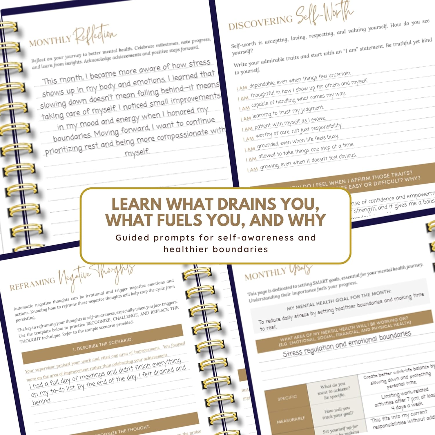 Flourish Mental Health Journal, Guided Emotional Awareness and Pattern Reflection Prompts, Spiral Bound Undated Planner, 1 Count, 5.6 x 8.3 Inches