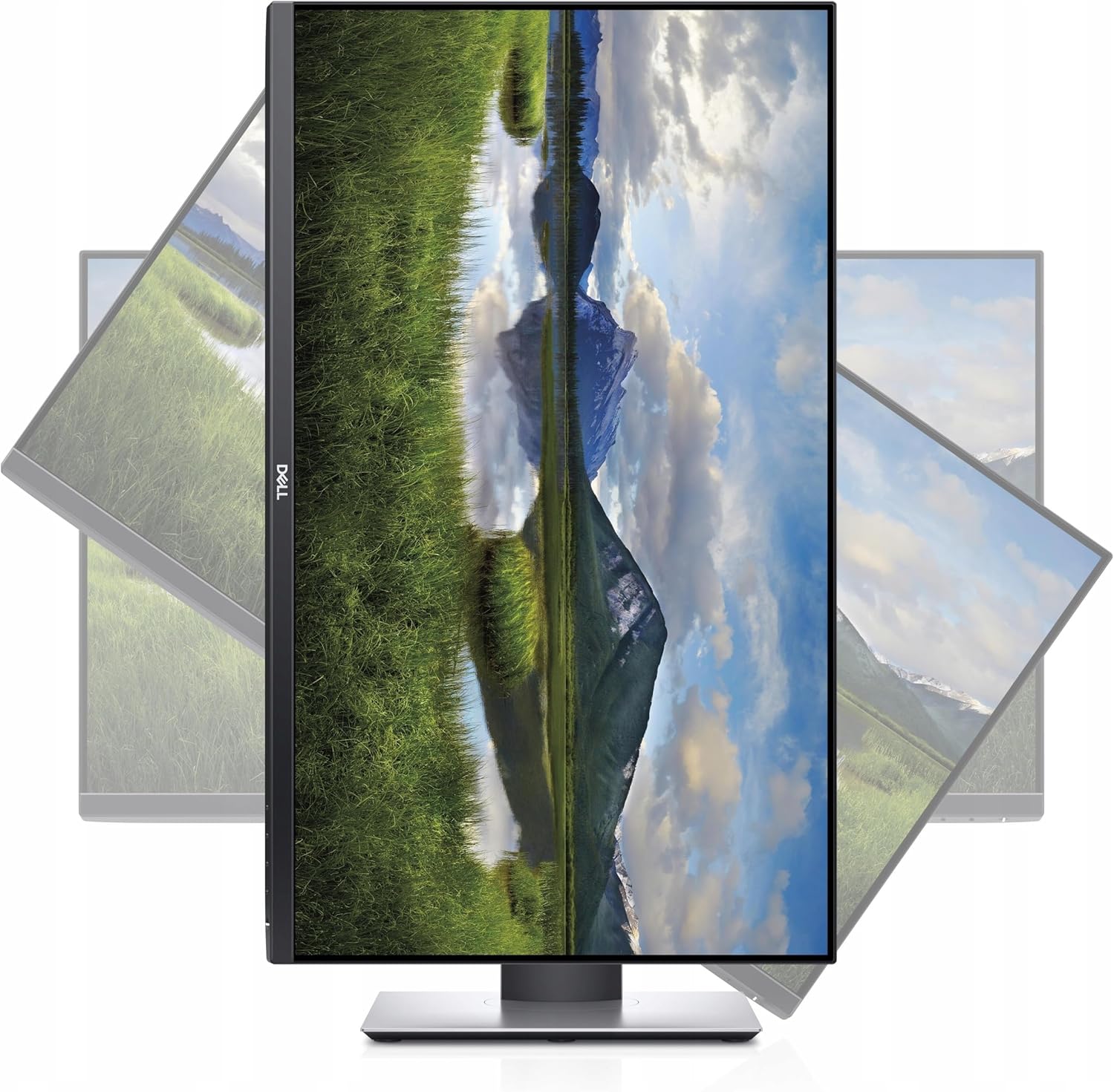 Dell P2719H monitor pivoted to portrait orientation.
