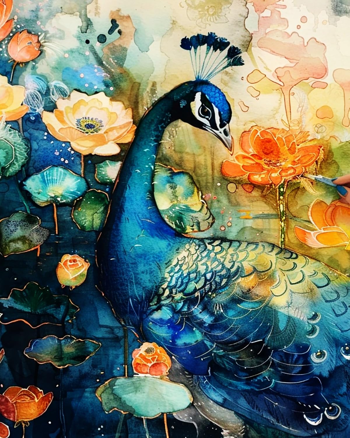 LIUBAISHI Paint by Numbers for Adults – Large 16x20 Canvas | Wall Art Decor for Bedroom, Stress Relief Painting Kit, Hobby Set with Brushes and Paints-Peacock Lotus Dream