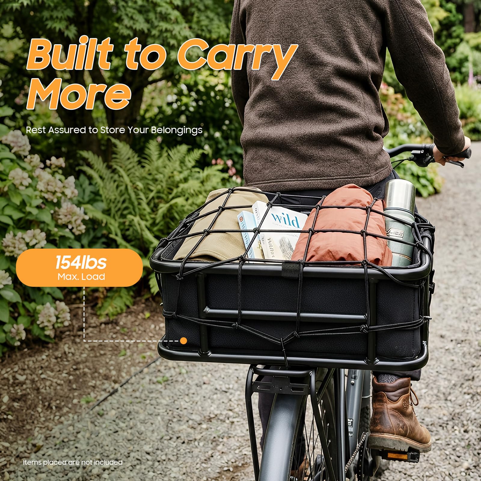 Kosz rowerowy, bagażnik 45 x 32 x 15 cm, metalowy kosz na bagażnik z siatką i wyściółką wewnętrzną do rowerów elektrycznych i rowerów elektrycznych, nośność 70 kg, kosz rowerowy z tyłu, na zakupy
