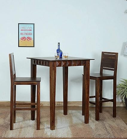 Ramwood Furniture Wooden Bar Dining Table 2 Seater | Two Seater Dinning Table with 2 Chair for Home & Restaurant | Dining Room Set | Sheesham Wood, Provincial Finish