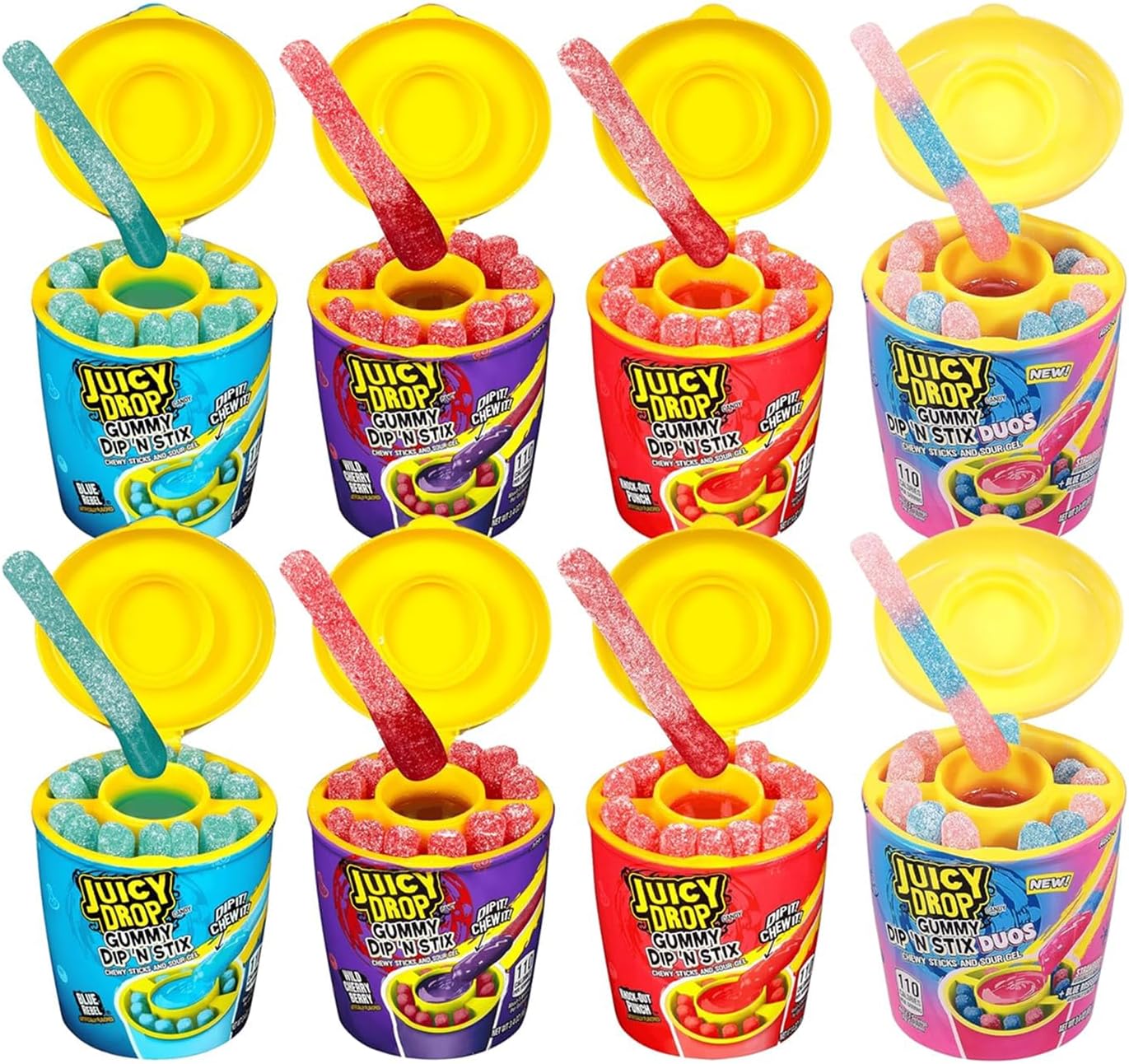 Juicy Drop Gummy Dip 'N Stix - 8 Ct Sweet Gummy Candy & Sour Candy Variety Pack - Assorted Bulk Candy Sticks for Kids Party Favors, Goodie Bag Stuffers & Sweet Treats For Kids