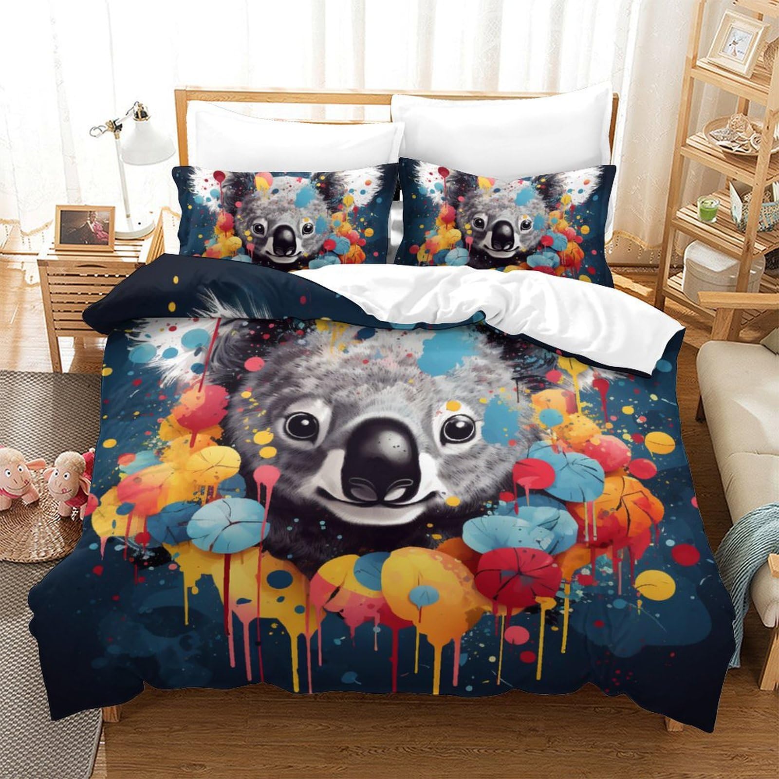 Housse de couette 3D koala pour chambre d'amis et lit double douillet
