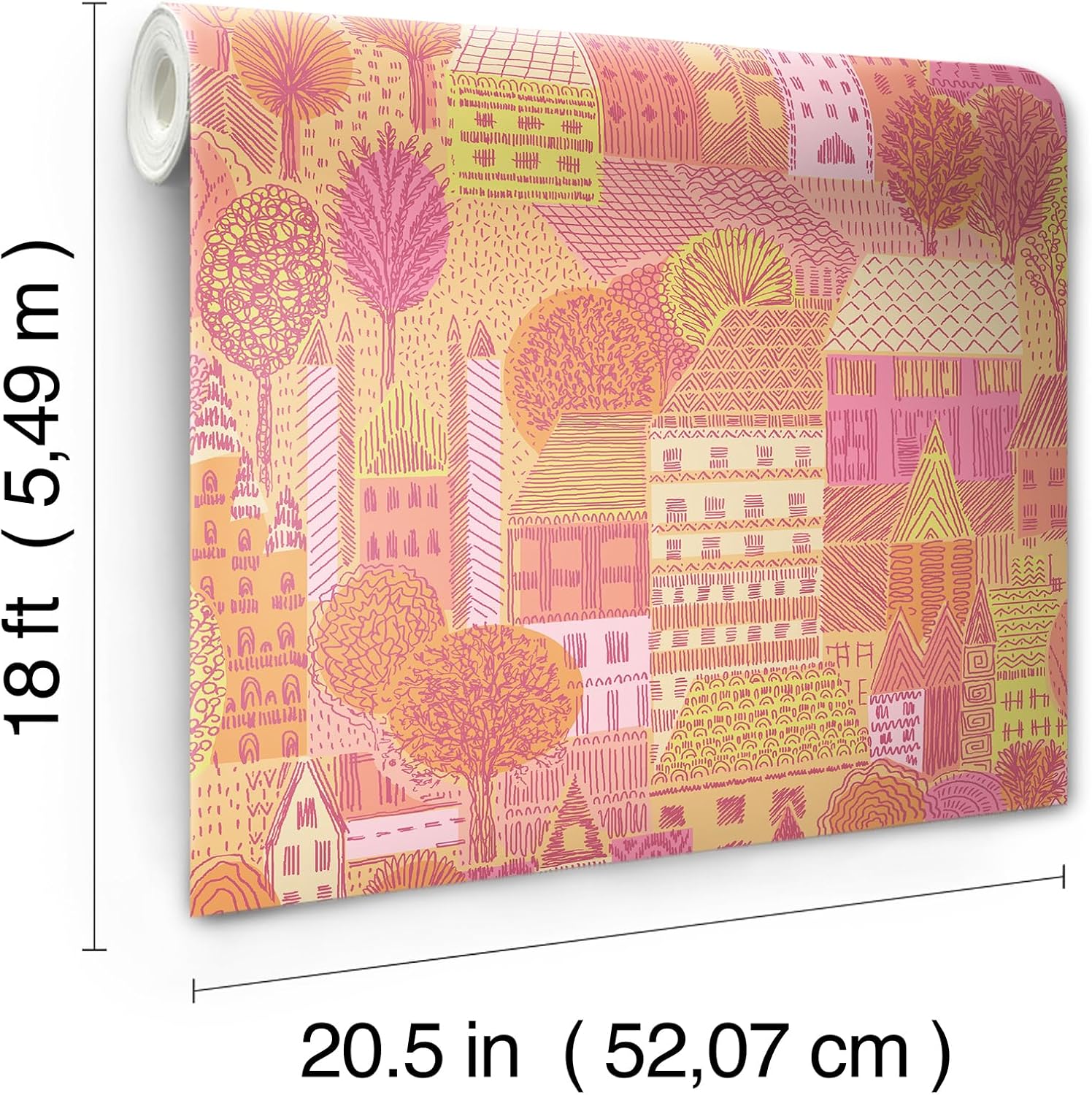 Charming Village Pink & Orange Peel and Stick Wallpaper by RoomMates, RMWS1235
